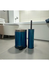 Resim 2'li Tuvalet Çöp Kovası Ve Tuvalet Fırça Set - Krom Açık Gri 