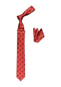 Resim Cengiz İnler Minik Şal Desen Mendilli Kravat - Lacivert Kırmızı - Std Lacivert - Kırmızı 