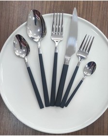 Resim Berlin 36 Parça Siyah Çelik Çatal Kaşık Bıçak Seti Gold 