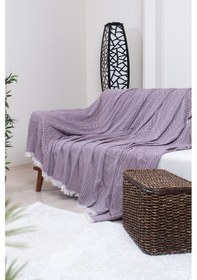 Resim Pamuklu Zikzak Desenli Püsküllü Koltuk Örtüsü 170x210 Cm Dekoratif Ve Çok Amaçlı Bordo 