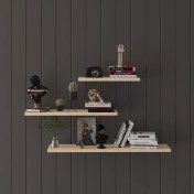 Resim Asra Trend Doğal Modern Organizer Düzenleyici Dekoratif Kitaplık Banyo Mutfak 3'lü Duvar Rafı 
