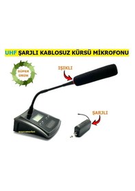 Resim Uhf Telsiz Kablosuz Kürsü Mikrofonu Şarjlı-ışıklı 