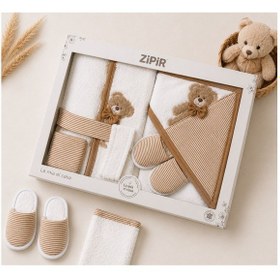 Resim Unisex Bebek Bornoz Seti %100 Pamuk Nakışlı Yenidoğan Banyo Havlu Seti 0-1 Yaş Kutulu Hediyelik 4 Parça 0 - 12 Ay 