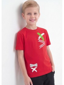 Resim Panios Kids 3'lü White Yazı Baskılı Yuvarlak Yaka Kısa Kollu Erkek Çocuk Yazlık Tişört Kırmızı - Lacivert 