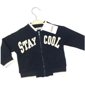 Resim Erkek Bebek Stay Cool Baskılı Triko Bantlı Fermuarlı Hırka-13589 Siyah 