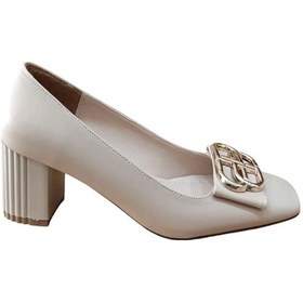 Resim Stillo 670 Kadın Tokalı Kalın Topuklu Casual Ayakkabı Bej Krem 