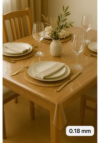 Resim Şeffaf , İnce , Pvc Kaymaz Taban 180 Micron 0,18 Mm Masa Örtüsü - 110 X 170 Hasır Hariçtir. Şeffaf 