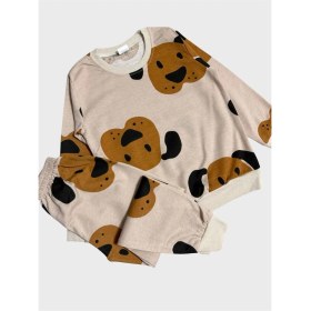 Resim Aliş Kids Erkek Çocuk Pamuklu Bej Sevimli Köpek Desenli Uzun Kollu Göz Bantlı Mevsimlik Pijama Takımı 