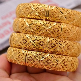 Resim 1 adet JIAMILA Lüks Altın Tonlu Açık Manşet Bilezik - Zarif Orta Doğu Dubai Stili, Geleneksel Nijerya Düğün Bileziği, Karmaşık Geometrik Desenlerle, Bakır Malzeme, Kutlamalar & Günlük Kıyafetler İçin Mükemmel 