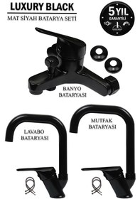Resim Mutfak Lavabo Banyo Duş Bataryası Komple Siyah Musluk 