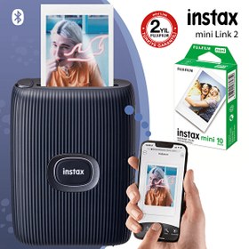 Resim Fujifilm Instax Mini Link 2 Uzay Mavisi Akıllı Telefon Yazıcısı Ve 10'lu Mini Film Fujifilm