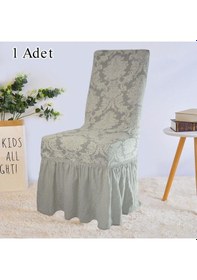 Resim StarMall Jakarli Şal Desen Etekli Sandalye Örtüsü, Yüksek Kaliteli, Yıkanabilir, Esnekli, Lastikli 1 Adet Taş - Gri 
