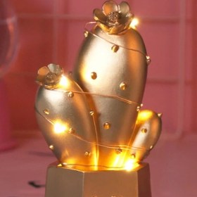 Resim Sanec LED Işıklı Sevimli Kaktüs Dekoratif Masa Lambası Mini Biblo Gece Lambası Gold 
