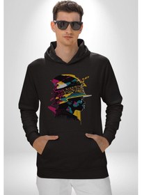 Resim Canlı Afrobeat Füzyon Renkli Siluet Kadın Erkek Siyah Kapüşonlu Sweatshirt Hoodie Siyah 