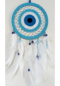 Resim Nazar Boncuğu Motifli Turkuaz Rengi Dream Catcher Beyaz Kuş Tüylü Düş Kapanı Duvar Süsü 02-10mm 5yards 