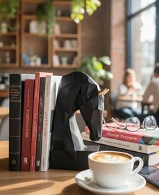 Resim Dekoratif Kitap Tutucu Kübit At Figürlü Biblo Siyah (Gold Detaylı) 