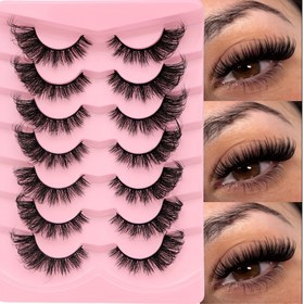 Resim Yedi Çift Kedi Gözü Kirpikleri Uzun Kirpikleri Kedi Gözü Makyajı Doğal Olarak Çapraz Kalın Kıvırcık Başlangıçlar İçin Uygun 