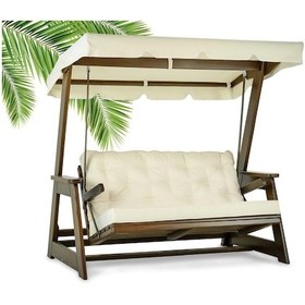Resim Sunova Ladin Ahşap Salıncak Dış Mekan Bahçe, Teras Salıncağı -krem Krem 