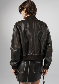 Resim Valmenti Kadın Hakiki Deri Kahverengi Bomber Ceket VLM6094 - 3XL 