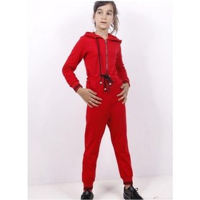 Resim Toontoy Kids Toontoy Kız Çocuk Beli Bağçıklı Kapşonlu Tulum Kırmızı 