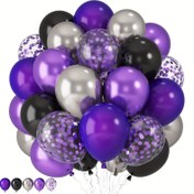 Resim 50 Mor ve Siyah Balon Konfeti Balonları, Doğum Günü Düğünü, Mezuniyet Töreni, Cadılar Bayramı, Parti Dekorasyonu, Tema Etkinlik Dekorasyonu, İç ve Dış Mekan Etkinlik Dekorasyonu, Tema Partisi, Prom Dekorasyonu 
