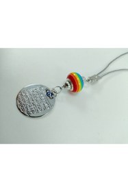 Resim biuti Metal Ayetel Kürsi Renkli Boncuklu Araba Dikiz Ayna Süsü Lüks Hediyelik Gümüş Renkli 