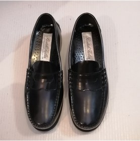 Resim Butik Tülin Uniseks Hakiki Siyah El Dikişli Bantlı Neolit Tabanlı Loafer Ayakkabı 