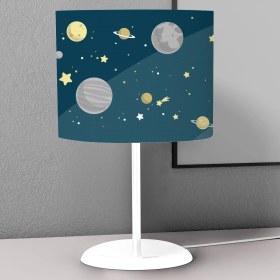 Resim instababyrooms Koyu Mavi Gezegen Desenli Çocuk Odası Dijital Baskılı Çocuk Odası Masaüstü Abajur Avize 
