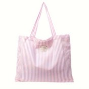 Resim Kadınlar için Çizgili Tote Çanta, Büyük Kapasiteli Günlük Kullanım Omuz Çantası, Polyester Astarlı Öğrenci Alışveriş Çantası, Fermuarsız Çok Amaçlı Alışveriş Çantası 