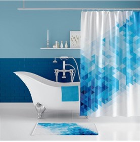 Resim Banyo Paspas Ve Tek Kanat Duş Perdesi 1x180x200 Set Banyo Halısı Blue Square Beyaz 