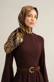 Resim Armine Soyut Desenli Saf İpek Sura Eşarp 9335d 50 KAhverengi 