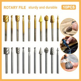 Resim 10 adet Titanyum Kaplamalı Yüksek Hızlı Çelik Döner Törpeler Seti Ahşap İşleme, DIY Kök Oyma ve Gravür için - Elektrikli Döner Araçlarla Uyumlu, Ahşap İşleme Törpeler Seti|Konik Törpeler|Dayanıklı Yapı, Döner Araç Aksesuarları 