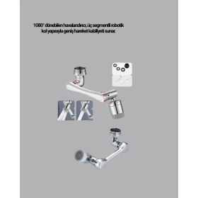 Resim Kanonik Education 1080° Dönebilen Musluk Başlığı Robotik Kol Havalandırıcı Çok Yönlü Su Yönlendirme 
