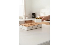 Resim Atbyhome Valverdi - 6'lı 13 Parça Plastik Kahvaltılık Kahvaltı Seti Sunum Seti Bambu Görünüm 