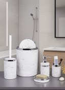 Resim İmera Akrilik Yapım Mermer Desen Yuvarlak Banyo Takımı 5'li Banyo Seti Beyaz 