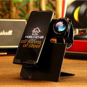 Resim Siyah Metal Telefon Ve Saat Stand Telefon Ve Saat Tutucu 