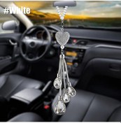Resim Bling Araba Kolye Kristal Top Ve Düşme Araba Çekici Arka Görüş Aynası Dekorasyonu White 1 Piece Set 