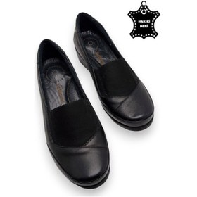 Resim Hakiki Deri Tam Ortopedik Iç Tabanlı Siyah Anne Ayakkabısı Siyah 