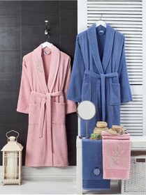 Resim 4 Parça Aile Bornoz Seti Kadın Erkek Havlulu Bornoz Takımı 100 La (516052037) 