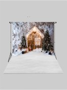 Resim FONHANE 2x2.5 Mt Kumaş Üç Boyutlu Çocuk Fotoğraf Stüdyo Fonu - Karlar Içindeki Ev 