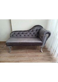 Resim Ters Kol Dekoratif Bihter Koltuk Josefin Puf 130 Cm Gümüş Ayak Antrasit 