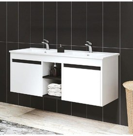 Resim Denko Twin 120 Cm Mdf Beyaz Banyo Dolabı Alt Modül Ve Lavabo Beyaz 