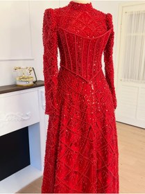 Resim MODA Kırmızı tesettür abiye 