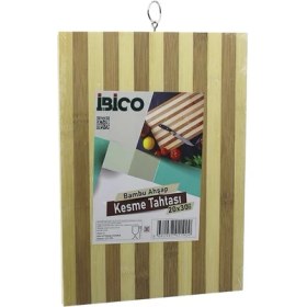 Resim 20 x 30 x 1.4cm Beyaz Çizgili Ahşap Bambu Kesim Panosu - Kesme Tahtası Metal Kulplu (4741) 