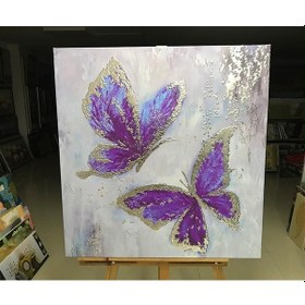 Resim Gümüş Kabartmalı Mor Kelebek Kanvas Tablo 