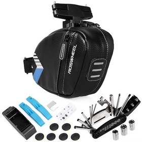 Resim Bisiklet Tamir Seti: Sırt Çantası + 16'lı Araç + Tamir Lemeği + Patçalar + Çekiç - Su Geçirmez, Işıklı, Dağ Yolları İçin Uygun Siyah Siyah 