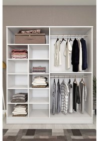 Resim Ases Mobilya Ases Ela536 Geniş Gardırop Bol Raflı Askılıklı 4 Kapaklı Ve 2 Ayrı Renk Beyaz - Safir Meşe Beyaz 