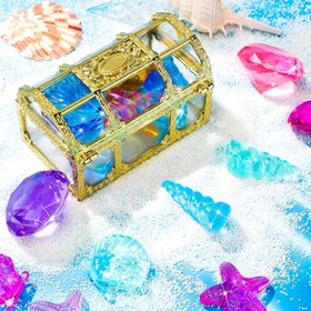 Resim 51 Parça Yazlık Dalış Mücevher Havuz Oyuncak Seti, Korsan Hazine Avı Deniz Yaşamı Kristal Taşlı Hazineler Sandığı, El Yapımı DIY Hazine Arama Oyunu Renkli Elmas Seti, Plaj ve Havuz Partisi Hediyesi 