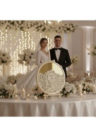 Resim Evlilik Sepetim Düğün-nişan Gold Aynalı Pleksi 50 Cm Yuvarlak Misafir-hatıra Anı Defteri-kutusu + Şövale Ve Kalem Hediyeli 