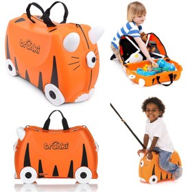 Resim Trunki Kaplan Tipu Binilen ve Sürülen Çocuk Bavulu 